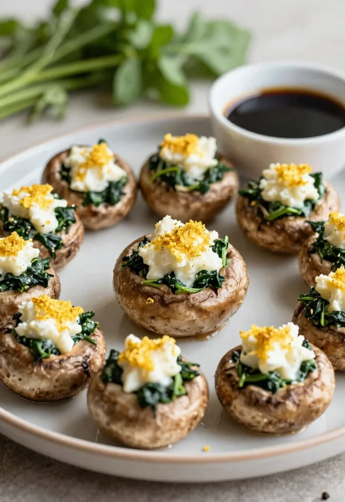 19 Low Carb High Protein Recipes Vegetarian - Filling Meatless Meals - 12. Spinach and Feta Stuffed Mushrooms 1