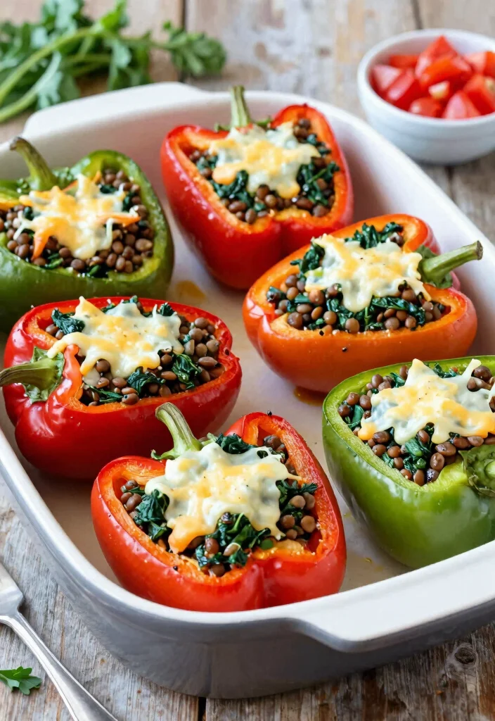 19 Low Carb High Protein Recipes Vegetarian - Filling Meatless Meals - 3. Lentil and Spinach Stuffed Peppers 1