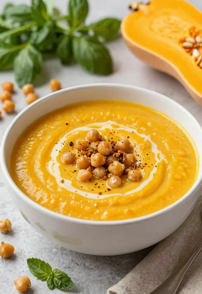 20 High Protein Soup Recipes - Warm & Satisfying Bowls - 13. Butternut Squash and Chickpea Soup 1