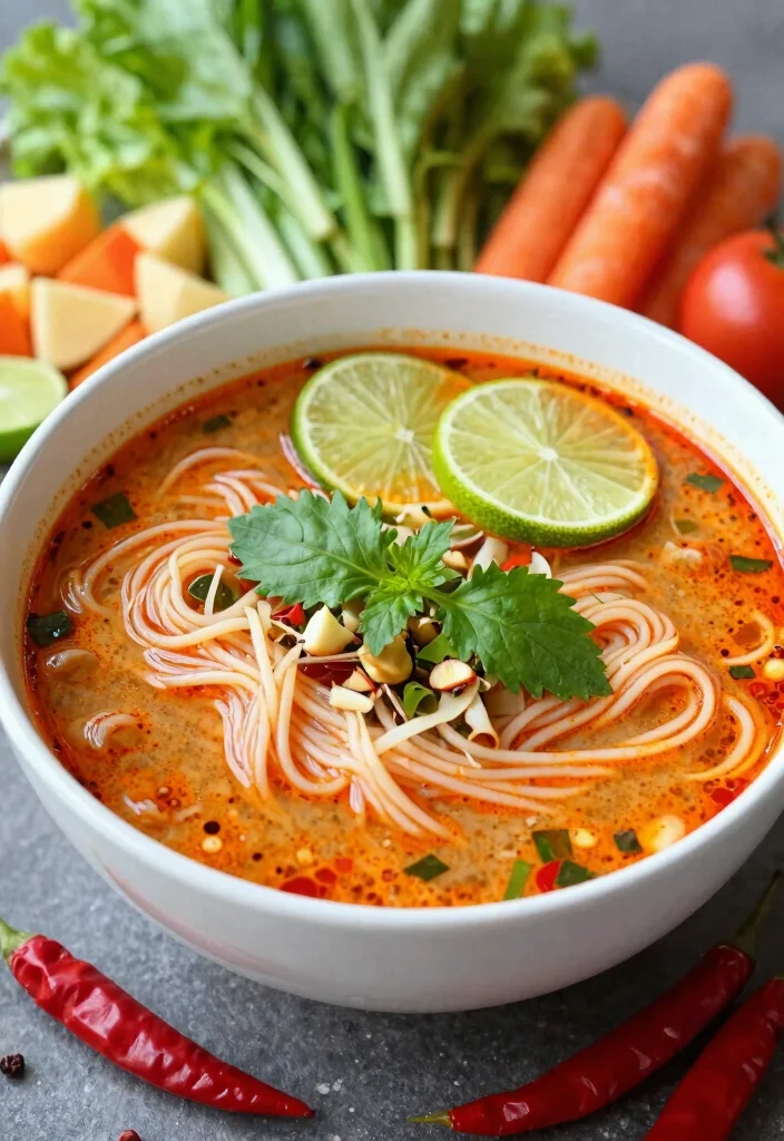 20 High Protein Soup Recipes - Warm & Satisfying Bowls - 14. Spicy Thai Noodle Soup 1