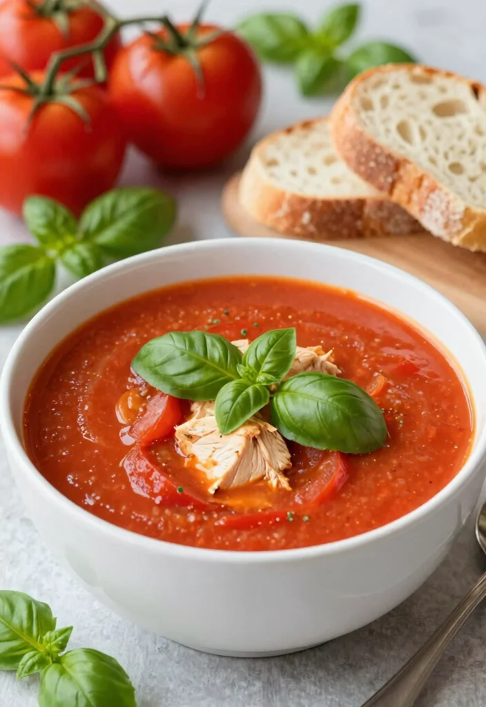 20 High Protein Soup Recipes - Warm & Satisfying Bowls - 8. Tomato Basil Chicken Soup 1