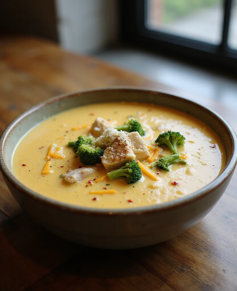 Creamy High Protein Broccoli Cheese Soup - Restaurant Quality - Step 5: Pour in Chicken Broth 1