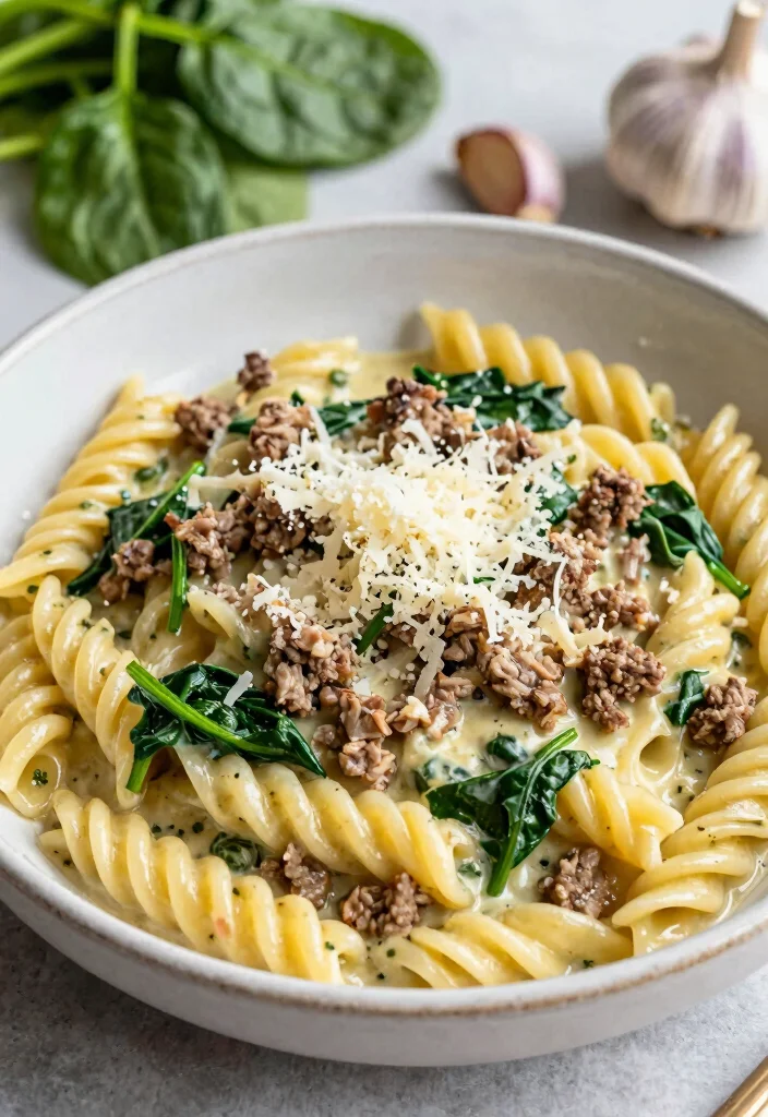16 Easy Ground Lamb Recipes for Busy Weeknights - 5. Creamy Lamb and Spinach Pasta 1