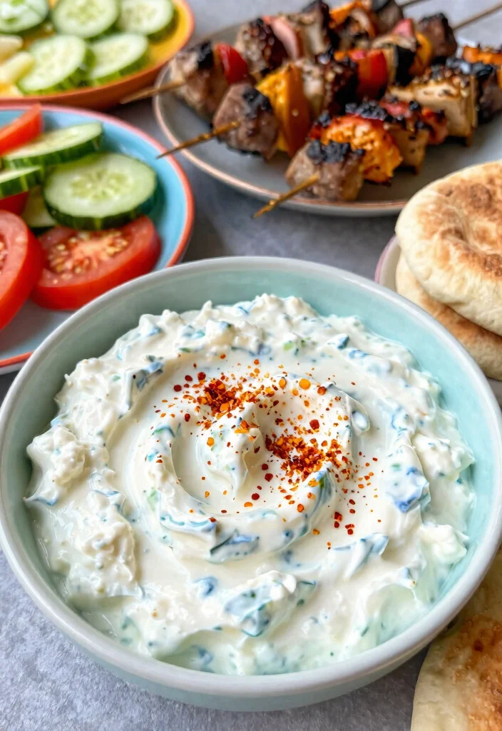 16 Easy Tzatziki Sauce Recipes (Fresh & Cooling) - 3. Spicy Feta Tzatziki 1