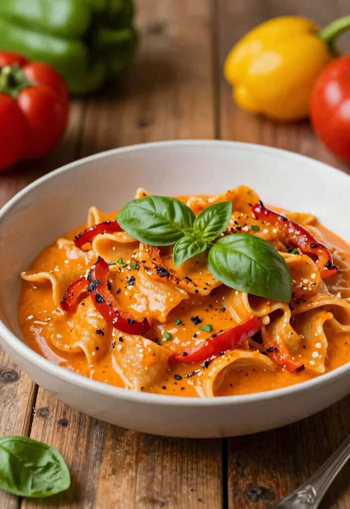 16 White Sauce Pasta Recipes Without Cheese (Dairy-Free) - 12. Roasted Red Pepper Pasta 1