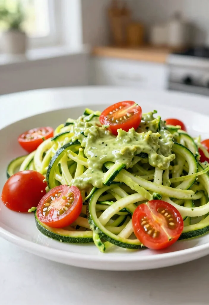 16 White Sauce Pasta Recipes Without Cheese (Dairy-Free) - 15. Zucchini Noodles with Avocado Sauce 1