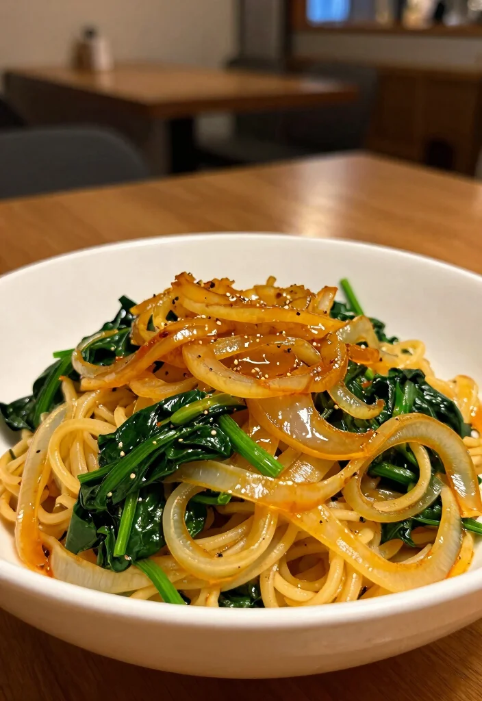 16 White Sauce Pasta Recipes Without Cheese (Dairy-Free) - 16. Caramelized Onion and Spinach Pasta 1