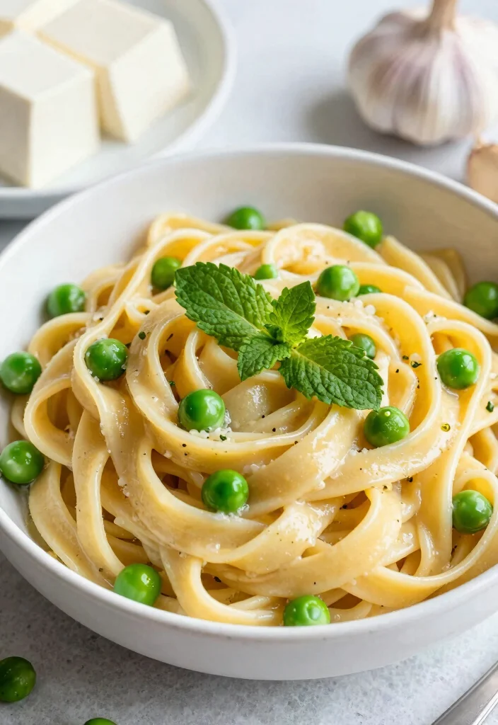 17 Garlic Alfredo Sauce Recipes for Extra Flavor - 12. Garlic Alfredo with Peas and Mint 1