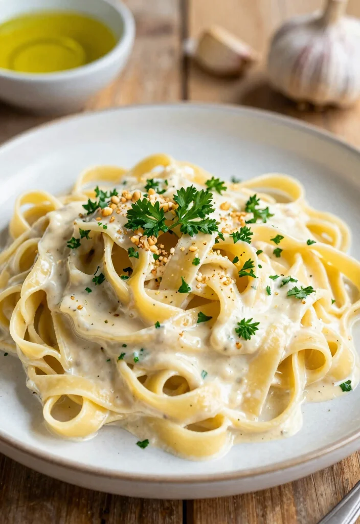18 Garlic White Sauce Pasta Recipes You'll Love - 1. Creamy Garlic Vegan Fettuccine 1