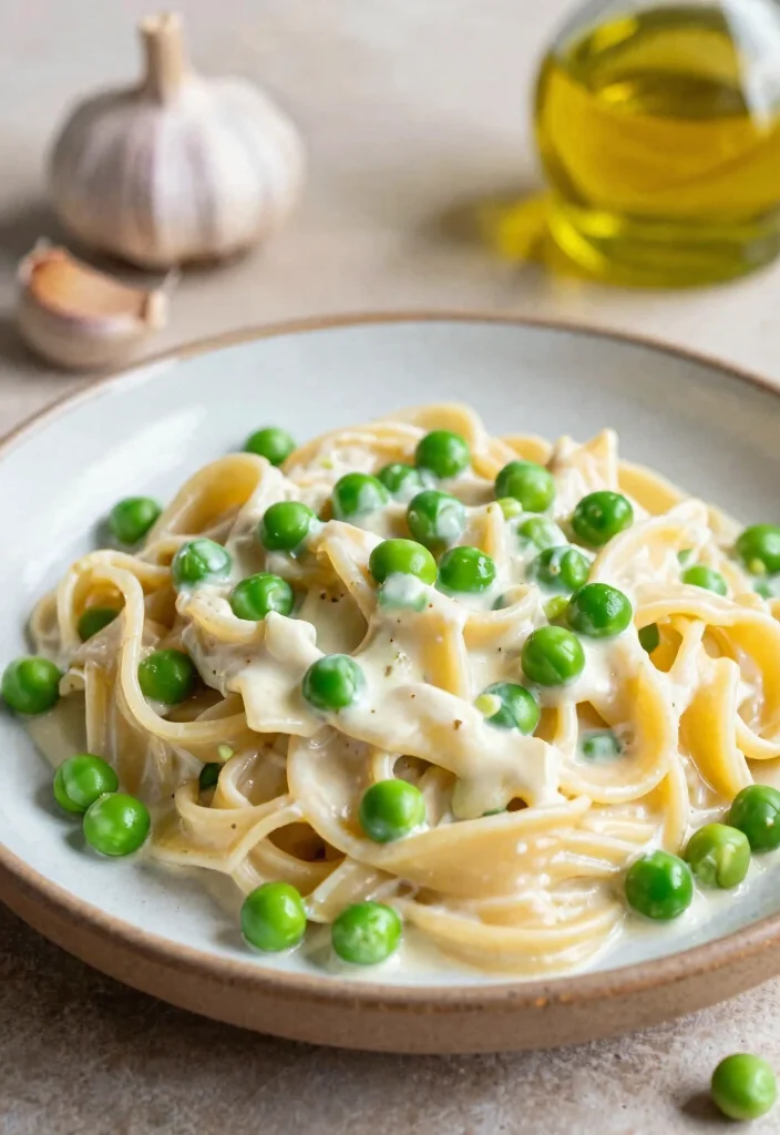 18 Garlic White Sauce Pasta Recipes You'll Love - 15. Garlic and Pea Pasta 1