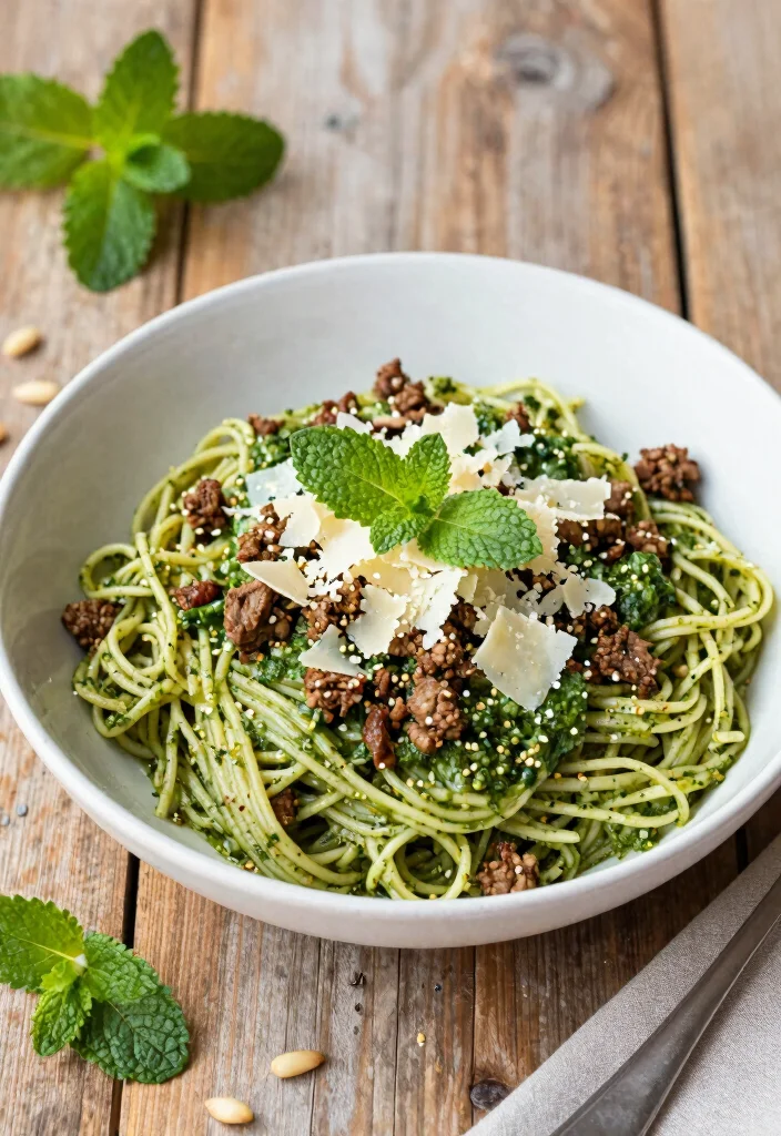 20 Best Ground Lamb Recipes for Dinner - 14. Lamb and Mint Pesto Pasta 1