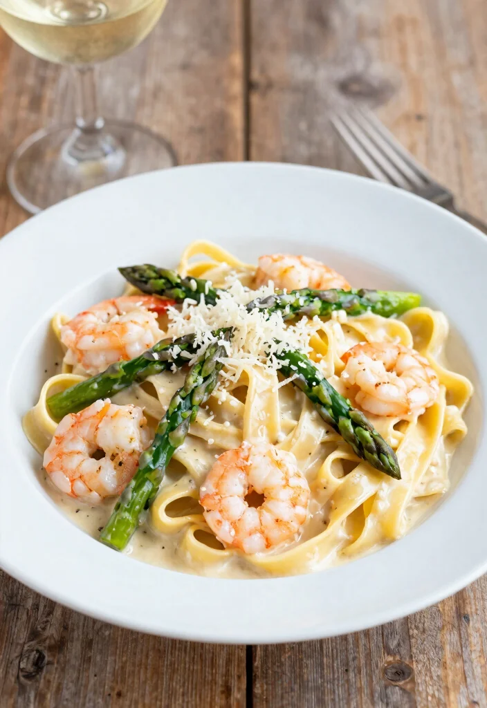 20 White Sauce Pasta Recipes That Are Rich & Creamy - 5. Shrimp Alfredo with Asparagus 1