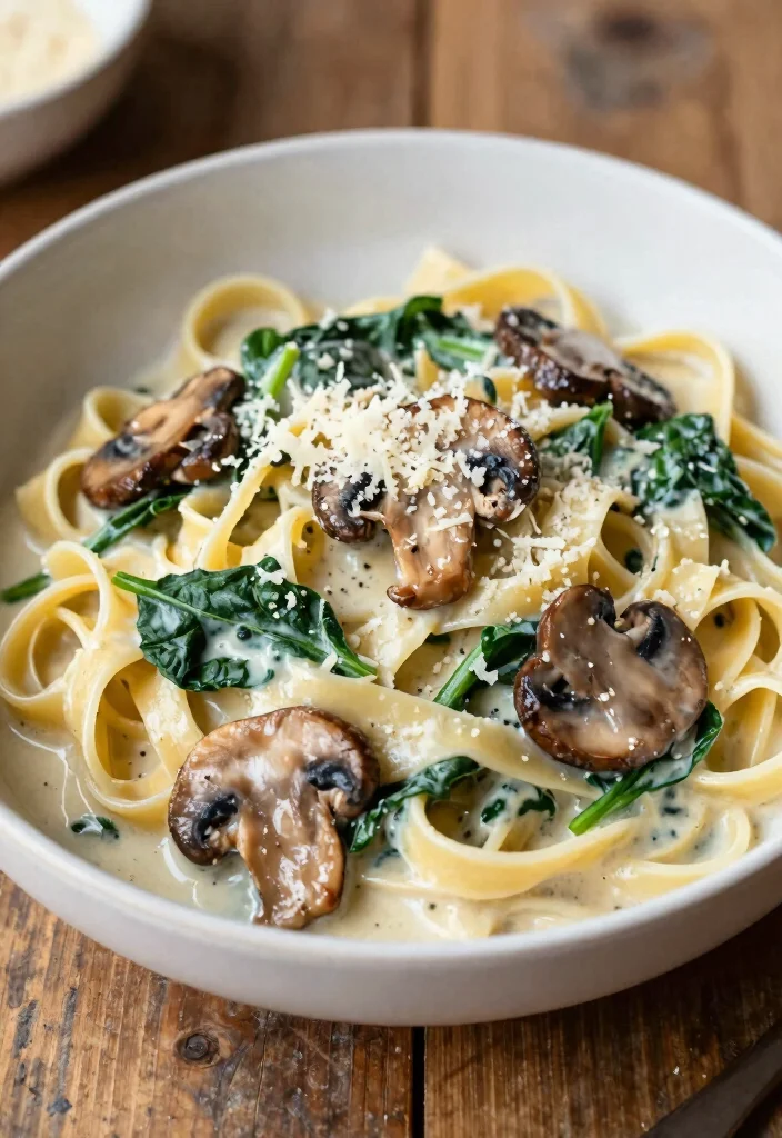 20 White Sauce Pasta Recipes That Are Rich & Creamy - 7. Mushroom and Spinach Alfredo 1