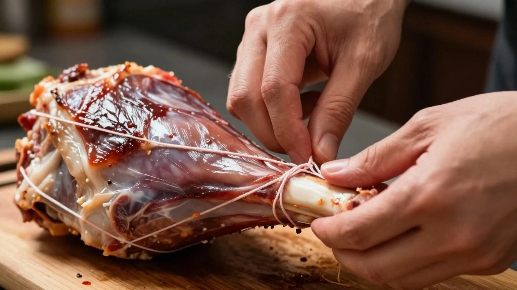 Roasted Semi-Boneless Leg of Lamb - Step 4: Truss the Lamb 1