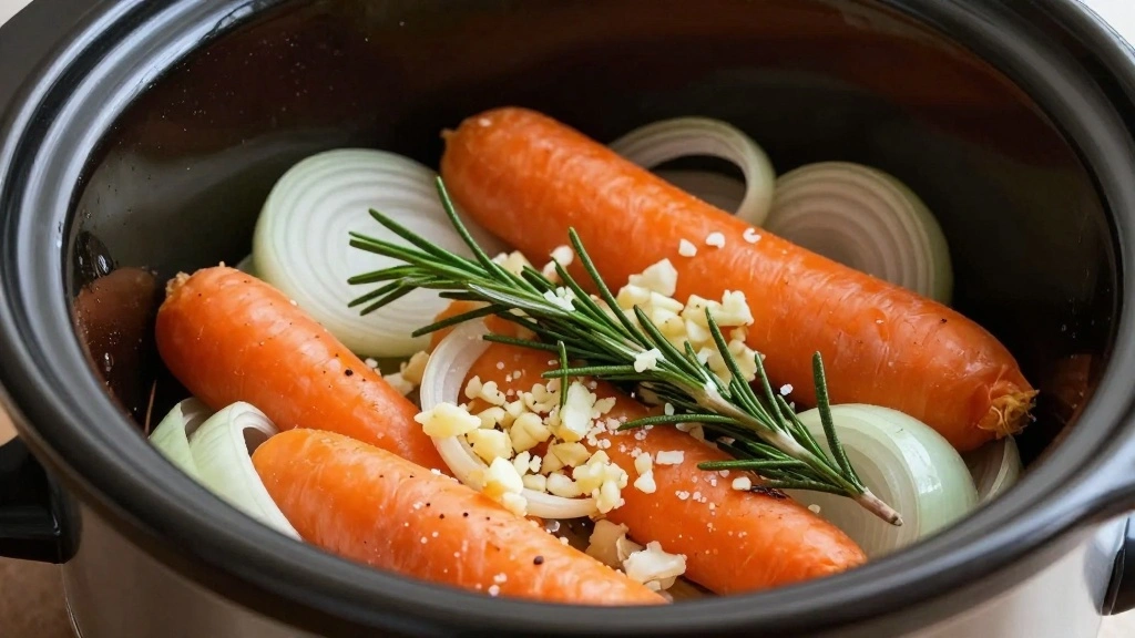 Slow Cooker Lamb Shanks (Set & Forget) - Step 4: Layer Vegetables in Slow Cooker 1